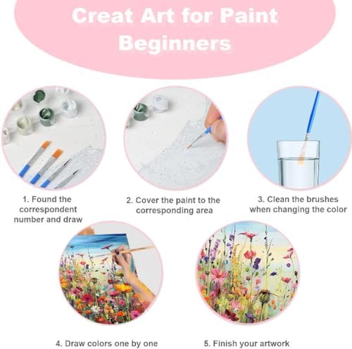 Fotasmua 2Pack Wild Flowers Paint by Numbers Kits for Adults - Flowers Adult Paint by Number Kits with Framed - Wooden Easel, DIY Acrylic Oil Painting by Numbers for Home Wall Decor 8 x 12 Inch - Image 7