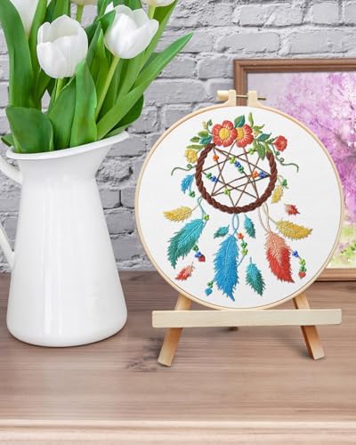 ERKOON Embroidery Kit for Beginners, Flower Cross Stitch Set for Include Embroidery Cloth Hoops Threads for Craft Lover Hand Stitch with Embroidery Skill Techniques (Dreamcatcher) - Image 6