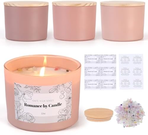 REISEN 6 Pcs 12oz Assorted Pink Glass Candle Jars with Lids & Crystal Rocks by Reisen