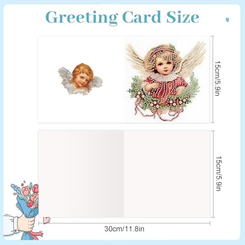 jinglinhh 6pcs Christmas Angel Girl Diamond Art Painting Greeting Cards with Envelopes, DIY Card Making Kits for Adults, Diamond Art Postcards Christmas Cards Craft Gifts - Image 2