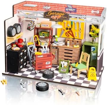 Rowood Miniature House Kit,DIY Miniature Dollhouse Craft Kits for Adults,Mini House Kits with LED,Birthday for Ages 14+(Garage Workshop) by RowoodAssembleArtDecorateLife