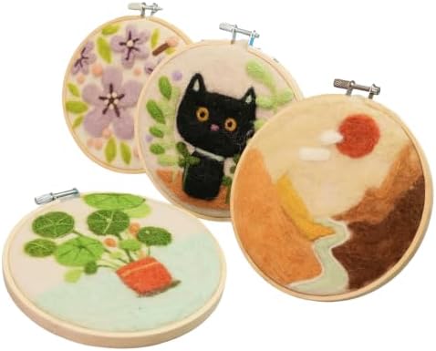 Woolbuddy Wool Painting Felting Hoop Kit 4PK, with Tools Set & Instruction by Woolbuddy