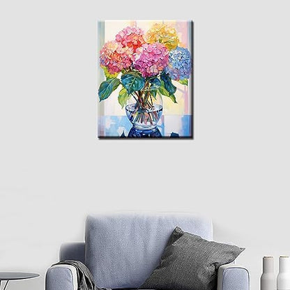 Tucocoo Hydrangea in Glass Vase Window Landscape Paint by Numbers for Adults Beautiful Flower DIY Paint by Numbers Acrylic Paint Canvas Colorful Flowers Painting Kits Art 16x20 Inch（DIY Frame） - Image 3