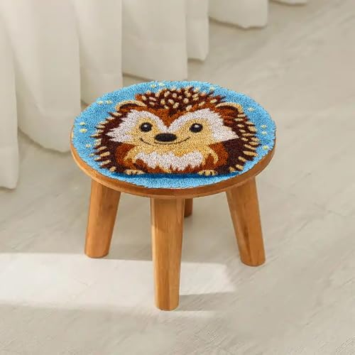 Latch Hook Rug Kit Cute Hedgehog Easy for Beginners Round Shape Carpet Crochet Yarn Craft Mini Rug DIY Hook and Latch Little Tapestry for Home Decor 30x30cm-1 - Image 4