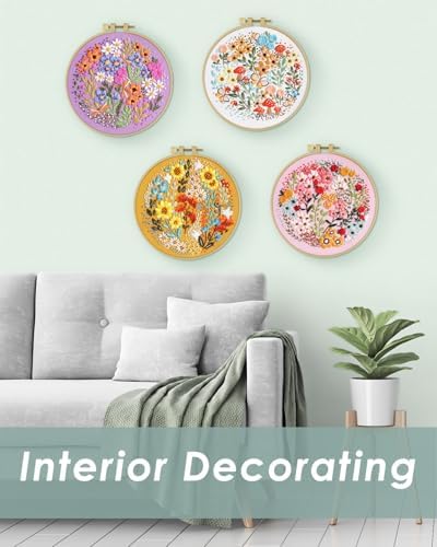 ERKOON 4 Sets Embroidery Kit for Beginners,Hummingbird and Flower Cross Stitch Set for Include Embroidery Cloth Hoops Threads for Craft Lover Hand Stitch (Flower) - Image 6