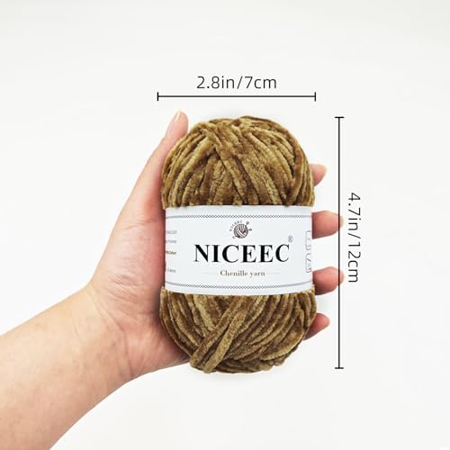 NICEEC 3 Skeins Soft Chenille Yarn 3 x85m (3X 93yds, 3X 50g)_Brown Series - Image 5