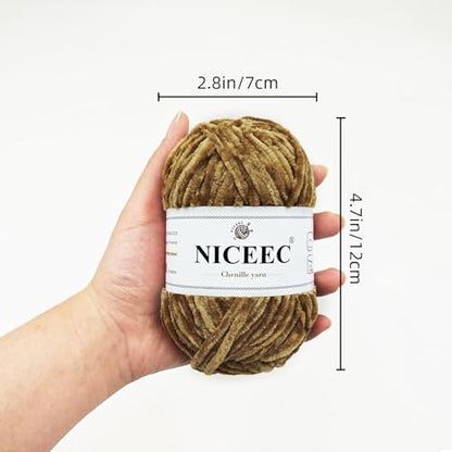 NICEEC 3 Skeins Soft Chenille Yarn 3 x85m (3X 93yds, 3X 50g)_Brown Series - Image 5