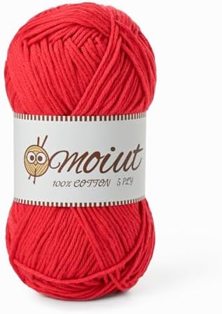 Cotton Yarn for Crocheting, Baby Yarn for Crocheting Soft, 131yds / 1.76oz Fluffy Amigurumi Crochet Yarn, 5 Ply 100% Milk Cotton Yarn for Puzzle、Socks、Clothes(Red) by OMoiut