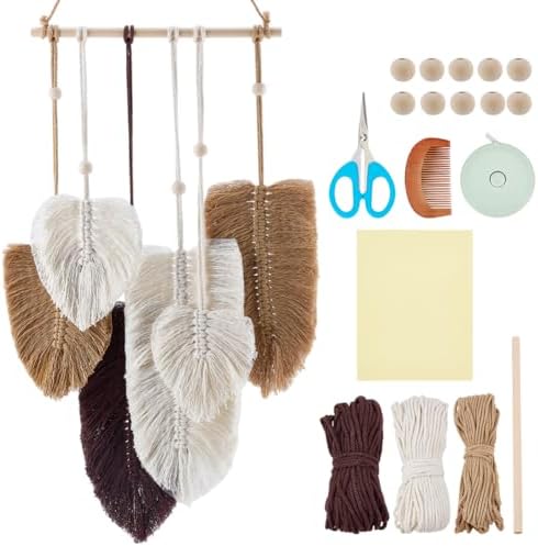 FREEBLOSS DIY Macrame Leaf Wall Hanging Beginners Macrame Kit Leaf Woven Tapestry Feather Wall Hanging DIY Macrame Kit for Adults Birthday Gift (Grey&White) by FreeandCreativeCraftsArt