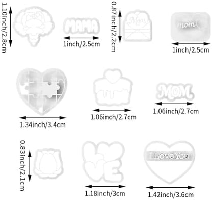 Mother’s Day Polymer Clay Cutters & Stamps Set - 10pcs Sharp & Durable Mom, MAMA, LOVE, Puzzle Heart, Envelope & Cake Shapes for DIY Earring Jewelry Making, Soft Clay Crafts & Holiday Supplies - Image 3