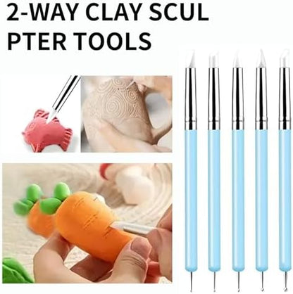 10 Pcs Silicone Clay Sculpting Tools Set, Double-Ended Dotting Tools & Silicone Brushes for Polymer Clay, Air Dry Clay, Pottery & DIY Crafting - Image 3
