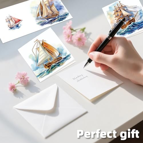12 Pack Diamond Painting Greeting Cards Kit with Envelopes, 5D DIY Sailing Ship Nautical Ocean Diamond Art Cards, Fathers Day Birthday Cards for Men Him Dad Adults - Image 6