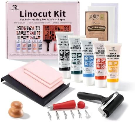 Bobblebro Linocut Kit for Printmaking, 5 Color Fabric Block Printing Kit by Unknown