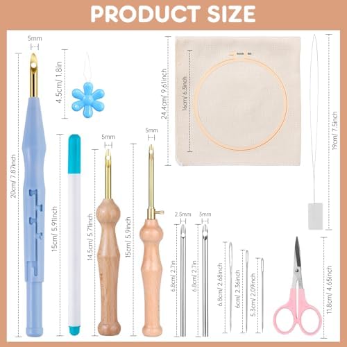 MSDADA 21PC Punch Needle Kit, Adjustable Punch Needle Tool, Wooden Handle Embroidery Pen Kits, Hoops, Cloth, Punch Needle Set Adults Beginner for DIY Craft, Perfect for Decoration and Gifts(Blue) - Image 2