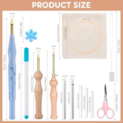 MSDADA 21PC Punch Needle Kit, Adjustable Punch Needle Tool, Wooden Handle Embroidery Pen Kits, Hoops, Cloth, Punch Needle Set Adults Beginner for DIY Craft, Perfect for Decoration and Gifts(Blue) - Image 2