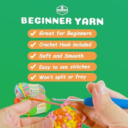 Easy Yarn for Beginner - Crocheting and Knitting Yarn |3 * 1.76oz/60yds; Easy-to-See Stitches; Worsted-Weight Medium #4; Cotton Blend; Amigurumi Crochet Kit(Petal+Blue+Merry Pink) - Image 5