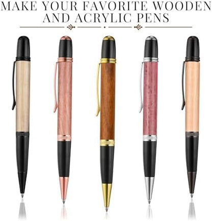 Colarr 10 Set Pen Making Kit Include 10 Woodturning Pen Kit 10 Exotic Wood Pen Blanks Twist Ballpoint Pen Kit with Refill Copper Pen Turning Supplies for DIY Pen Making Classroom Teacher Student Gift - Image 5