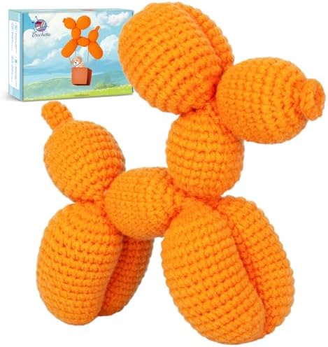 Crochetta Crochet Kit for Beginners, Crochet Kit w Step-by-Step Video Tutorials, Crochet Starter Kit Learn to Crochet Kits for Adults Kids Beginners, Vibrant Orange Balloon Dog (40%+ Yarn Content) by Crochetta