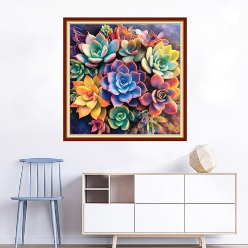 Joyhoor Cross Stitch Kits for Beginners Stamped Cross-Stitch Supplies Needlework preprint Embroidery Kits for Adults DIY Needlepoint Kits Embroidery Patterns 11CT-Colorful succulent plants 18x18 inchs - Image 2