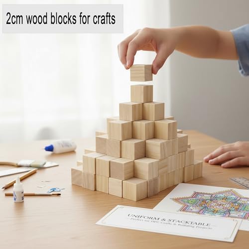 Wood Blocks for Crafts, Unfinished Wood Cubes, 2 cm Natural Wooden Blocks, Pack of 80 Wood Square Blocks for Arts and Crafts and DIY Projects - Image 4