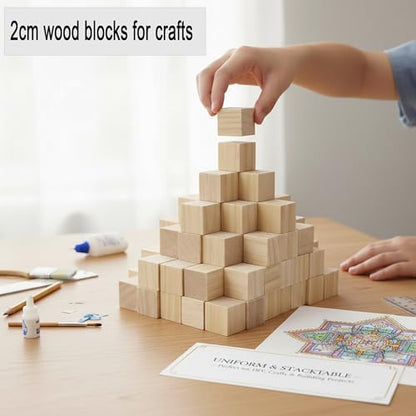 Wood Blocks for Crafts, Unfinished Wood Cubes, 2 cm Natural Wooden Blocks, Pack of 80 Wood Square Blocks for Arts and Crafts and DIY Projects - Image 4