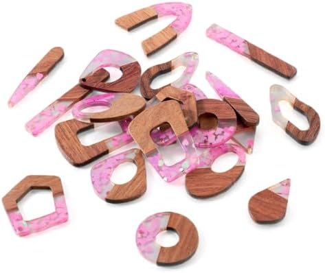 EEE ELECRELIVE 10 Pairs Wood Resin Pendants Vintage Resin Walnut Wood Charms Violet Sequins Charms Rectangle Oval Teardrop Wooden Dangle Earring Making Kit with Earring Hooks for Bohemian Jewelry - Image 7