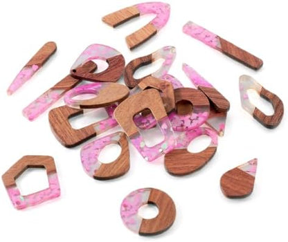 EEE ELECRELIVE 10 Pairs Wood Resin Pendants Vintage Resin Walnut Wood Charms Violet Sequins Charms Rectangle Oval Teardrop Wooden Dangle Earring Making Kit with Earring Hooks for Bohemian Jewelry - Image 7