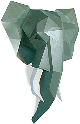 Elephant Head Paper Sculpture,Pre-cut DIY Papercraft Kit,Handmade Wide Animal,3D Paper Art,Dark Green Color,Low Poly Wall Decor,All Accessories Included,DIY Teens Gift - Image 2