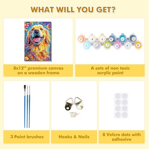 Bowetile Framed Paint by Numbers Dog for Adults Beginners, Adults' Paint-by-Number Dog Kits, Easy Adult Paint by Number Kits on Canvas, Acrylic Animals Number Painting for Home Decor, 8x12in - Image 6