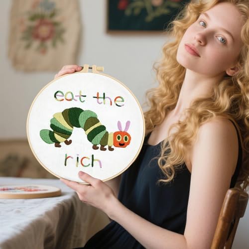 Hungry Caterpillar Embroidery Kits for Beginners Adults, Cute Embroidery Starter Kits, Counted Cross Stitch Kits for Beginners DIY Craft Kits for Adults Women, Embroidery Hoop, Thread & Video Tutorial - Image 5