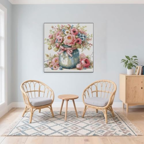 MYBISYMQQ Stamped Cross Stitch Kits - Flower Embroidery Starter Kit for Adult Beginners, Cross Stitch Kits Embroidery Kit Arts and Crafts for Beginners,Crafts for Home Wall Decor 13.7x13.7 inches - Image 6