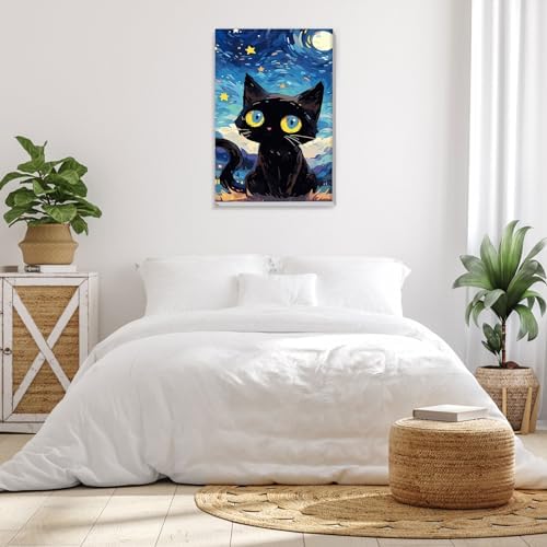 Bowetile Starry Night Cat Paint by Numbers for Adults Beginners Framed, Easy Adults' Paint-by-Number Kits, Adult Paint by Number Kits on Canvas, Acrylic Number Painting for Home Decor, 8x12in - Image 4