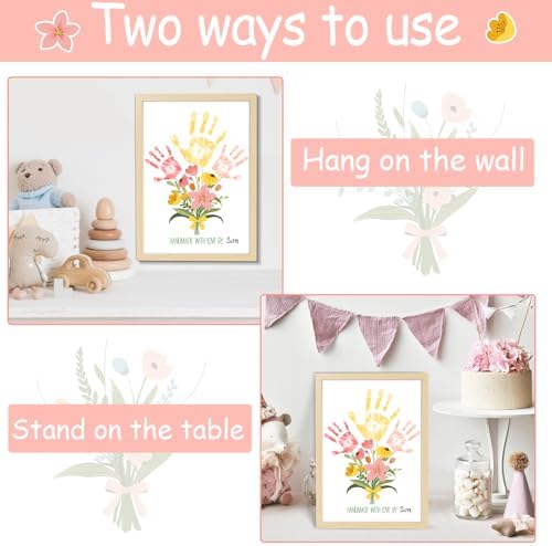 QOUBAI Flower Bouquet Handprint Art Craft DIY Kit Mother's Day Gifts from Daughter or Son Children Adults Handprint Keepsake for Mom Grandma Birthday Gifts Christmas (12X16in, with Wood Frame) - Image 6