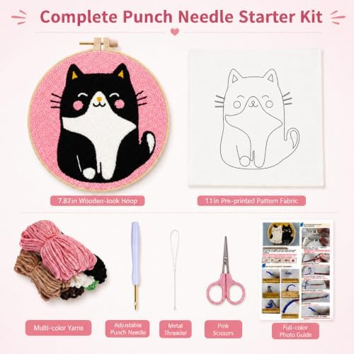 MZSMYKCH punch needle kits adults beginner - Black Cat punch needle kits Starter Set with Yarn, Needle Tool & Frame, Easy DIY Craft Decor, Relaxing Hobby Gift for Teens & Craft Lovers(Black Cat ) - Image 2