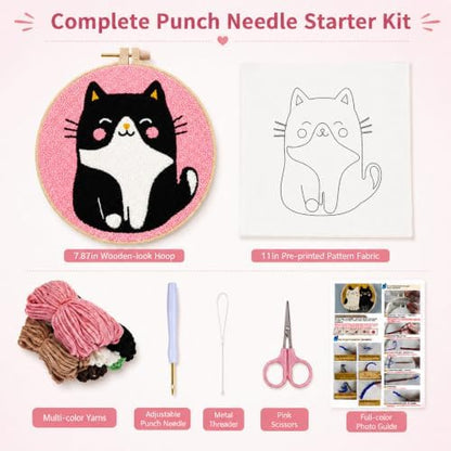 MZSMYKCH punch needle kits adults beginner - Black Cat punch needle kits Starter Set with Yarn, Needle Tool & Frame, Easy DIY Craft Decor, Relaxing Hobby Gift for Teens & Craft Lovers(Black Cat ) - Image 2