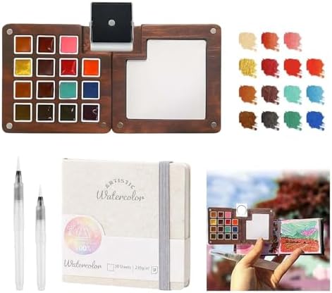 Travel Watercolor Paint Set - Pocket 15-Color Mini Kit with Sketch Pad by GOOTXUSK