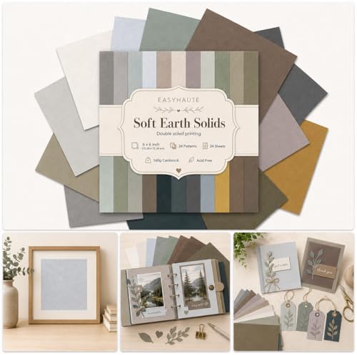 Nature Scrapbook Paper Pad 6x6 Double Sided, Earthy Patterned Paper Pack - Decorative Craft Cardstock & Scrapbooking Supplies for Card Making, Junk Journal Ephemera, Mini Albums by EASYHAUTE