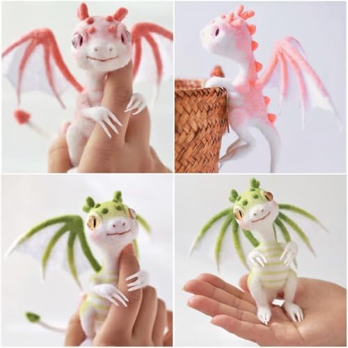 Needle Felting Kits for Beginners, Green and Pink Dragon Wool Felt Project - Image 2