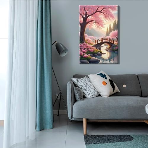 JOOZ Sakura Paint by Numbers Kit for Adults with Frame Landscape Paint by Number with Easel Lake Adult Paint by Number Kits Framed Canvas Mountain Oil Painting Kits for Home Wall Decor 8x12 Inch - Image 5