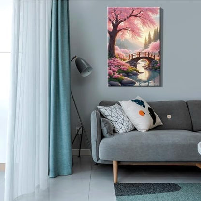 JOOZ Sakura Paint by Numbers Kit for Adults with Frame Landscape Paint by Number with Easel Lake Adult Paint by Number Kits Framed Canvas Mountain Oil Painting Kits for Home Wall Decor 8x12 Inch - Image 5