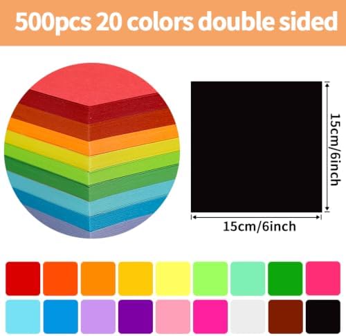 Praisebank Black Origami Paper, 500pcs 6x6 inch, Double Sided Color, Origami Kit with Guide instruction for Crafts - Image 2