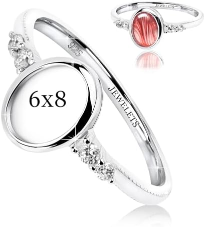 925 Sterling Silver 6×8 mm Oval Bezel Cup Ring Blank – Rhodium Plated Cabochon Mount with 4 CZ Side Stones | Heirloom Quality Keepsake Ring Base for Breast Milk, Resin & Memorial Jewelry - Image 3