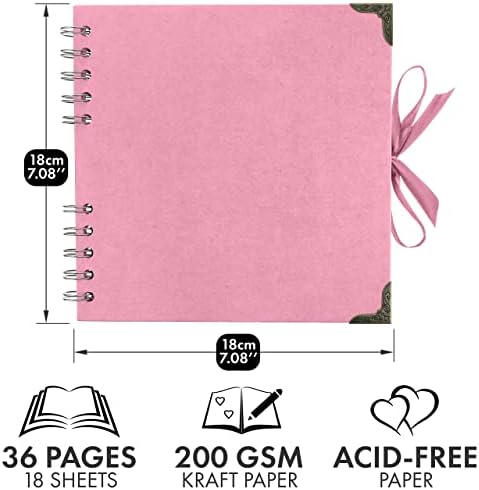 Bstorify Square Scrapbook Photo Albums 7 x 7 Inch Pink Thick Paper, Hardcover, Metal Corners, Ribbon Closure - Ideal for Your Scrapbooking Albums, Art & Craft Projects - Image 2