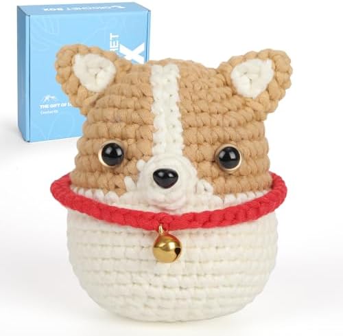 CrochetBox Khaki Dog Crochet Kit for Beginners, Easy Craft for Adults by CROCHETBOX