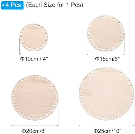 PATIKIL 4"/6"/8"/10" Diameter Crochet Basket Bottom, 4 Pcs Round Blank Crochet Knitting Wooden Base for DIY Craft Weaving Basket Making Supplies Home Decoration, Brown - Image 2