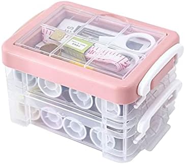 Agatige 30PCS Sewing Kit for Adults & Beginners, Three Layer Sewing Box Set Dual Purpose Handle Practice Kit with Case for Household (Pink) by ExploreFromOrfaty
