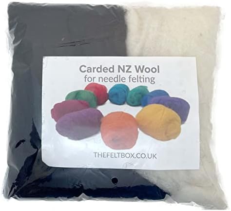 The Felt Box Needle Felting Wool – Black & White Shade Pack, 100g Carded Batts, Short Coarse Fiber for DIY Crafts, Dolls & Animals - Image 3