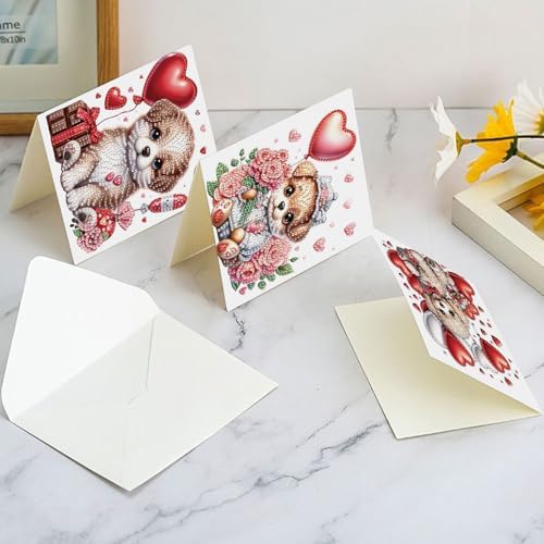LazyFold 6 Pcs Diamond Art Painting Greeting Cards Kits, DIY Cute Puppy Handmade Festival Greeting Cards with Envelopes Diamond Art Crafts Birthday Cards Creative Valentine's Day Gift - Image 7