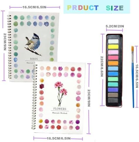 2Pcs Birds & Flowers Watercolour Set for Beginners, Complete Art Kit with 12 Paints, Brush & Sketch Pads, Pre-Sketched Book & Step-by-Step Guide for Adults & Teens - Image 2