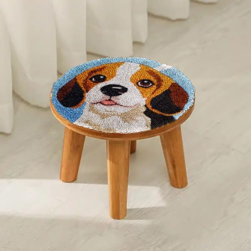 Latch Hook Rug Kit Cute Cartoon Puppy Beagles Dog with Christmas Color Easy for Beginners Round Shape Carpet Crochet Yarn Craft Mini Rug DIY Hook and Latch Little Tapestry for Home Decor 30x30cm-2 - Image 4